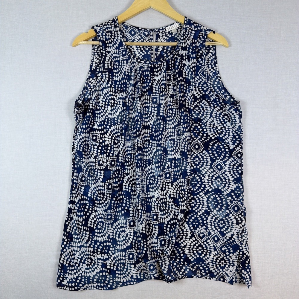 Spense Blouse Sleveless Round Neck Keyhole Back Blue Womens Large